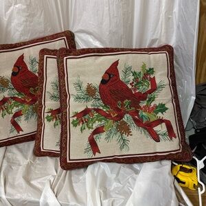 Festive Red Cardinal Holiday Throw Pillow Set of 4